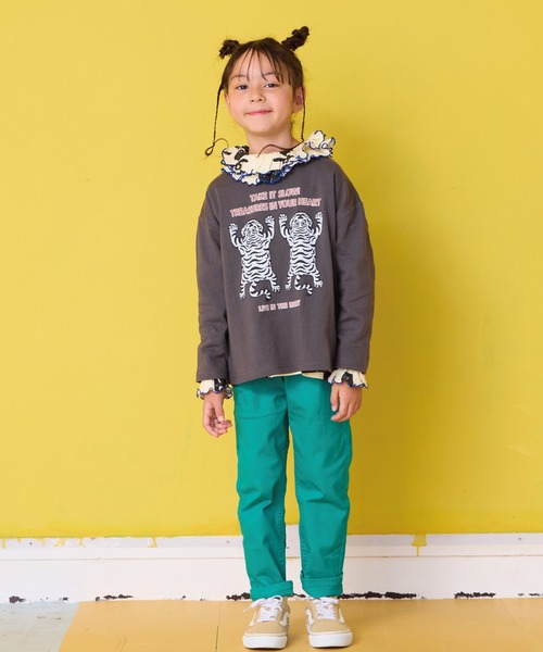 Life Support Products（ライフサポートプロダクツ）の「クルーネックL/SプリントT（Tシャツ/カットソー・キッズ・ブルー/オフホワイト/杢グレー/レッド/グリーン/ピンク/ブラウン/マスタード/パープル/チャコール・90/100/110/120/130/140/150/80/95）」の13枚目の写真