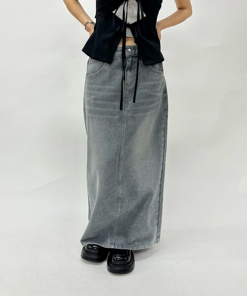 WHO'S WHO gallery（フーズフーギャラリー）の「オーバーダイデニムロングスカート（スカート・レディース・ライトグレー/サンドベージュ/ネイビー・FREE）」の6枚目の写真