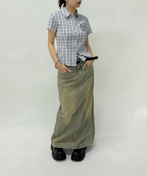 WHO'S WHO gallery（フーズフーギャラリー）の「オーバーダイデニムロングスカート（スカート・レディース・ライトグレー/サンドベージュ/ネイビー・FREE）」の11枚目の写真