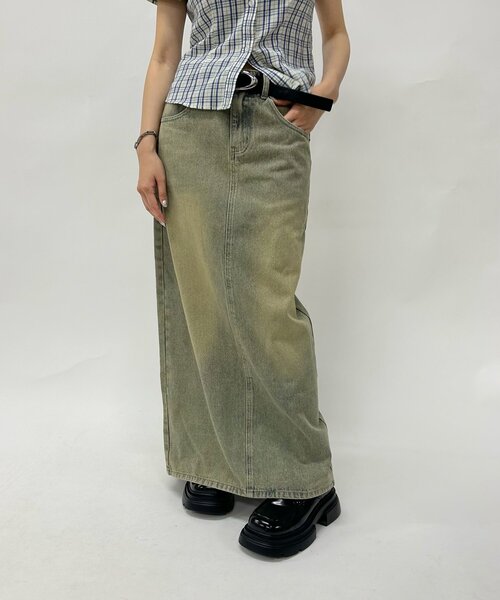 WHO'S WHO gallery（フーズフーギャラリー）の「オーバーダイデニムロングスカート（スカート・レディース・ライトグレー/サンドベージュ/ネイビー・FREE）」の12枚目の写真