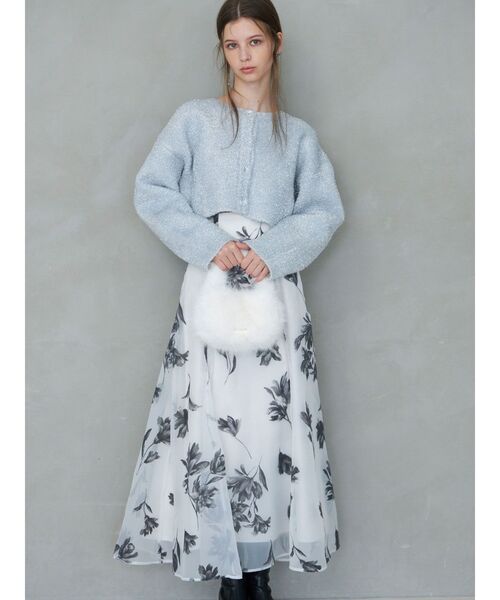 MERCURYDUO（マーキュリーデュオ）の「フロッキープリントフレアスカート（スカート・レディース・ネイビー/チャコールグレー/アイボリー・SMALL/MEDIUM）」の6枚目の写真