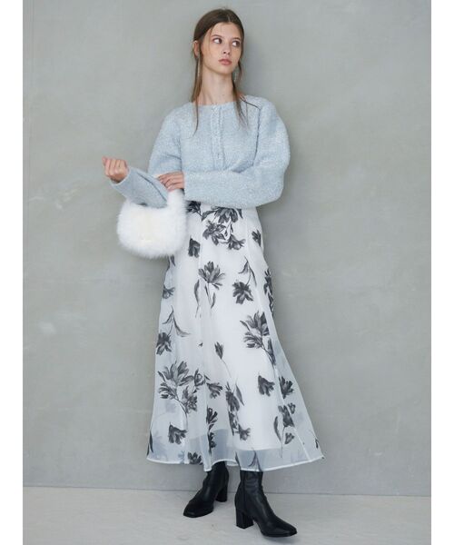 MERCURYDUO（マーキュリーデュオ）の「フロッキープリントフレアスカート（スカート・レディース・ネイビー/チャコールグレー/アイボリー・SMALL/MEDIUM）」の7枚目の写真