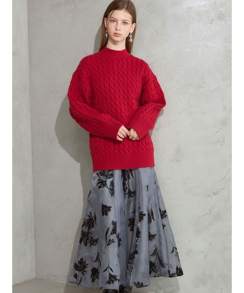 MERCURYDUO（マーキュリーデュオ）の「フロッキープリントフレアスカート（スカート・レディース・ネイビー/チャコールグレー/アイボリー・SMALL/MEDIUM）」の10枚目の写真