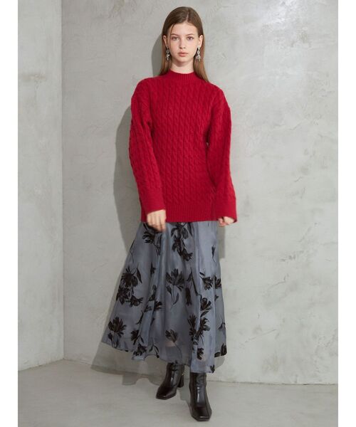 MERCURYDUO（マーキュリーデュオ）の「フロッキープリントフレアスカート（スカート・レディース・ネイビー/チャコールグレー/アイボリー・SMALL/MEDIUM）」の11枚目の写真