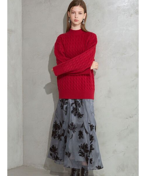 MERCURYDUO（マーキュリーデュオ）の「フロッキープリントフレアスカート（スカート・レディース・ネイビー/チャコールグレー/アイボリー・SMALL/MEDIUM）」の12枚目の写真