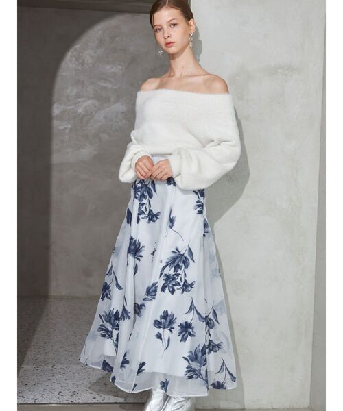 MERCURYDUO（マーキュリーデュオ）の「フロッキープリントフレアスカート（スカート・レディース・ネイビー/チャコールグレー/アイボリー・SMALL/MEDIUM）」の14枚目の写真