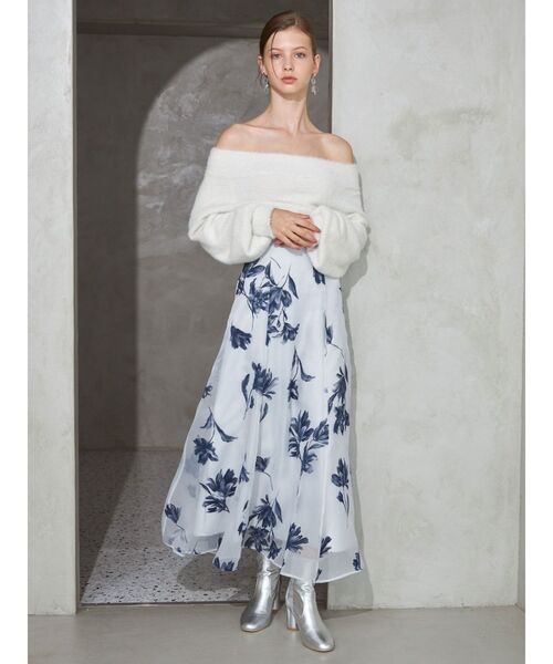 MERCURYDUO（マーキュリーデュオ）の「フロッキープリントフレアスカート（スカート・レディース・ネイビー/チャコールグレー/アイボリー・SMALL/MEDIUM）」の15枚目の写真