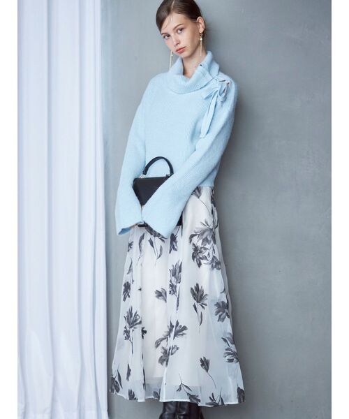 MERCURYDUO（マーキュリーデュオ）の「フロッキープリントフレアスカート（スカート・レディース・ネイビー/チャコールグレー/アイボリー・SMALL/MEDIUM）」の18枚目の写真