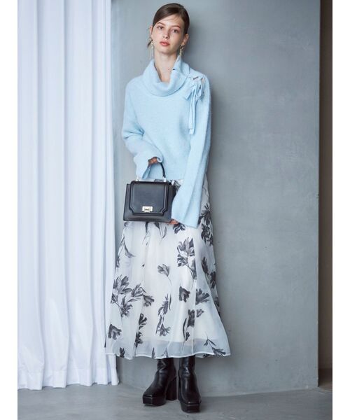 MERCURYDUO（マーキュリーデュオ）の「フロッキープリントフレアスカート（スカート・レディース・ネイビー/チャコールグレー/アイボリー・SMALL/MEDIUM）」の19枚目の写真