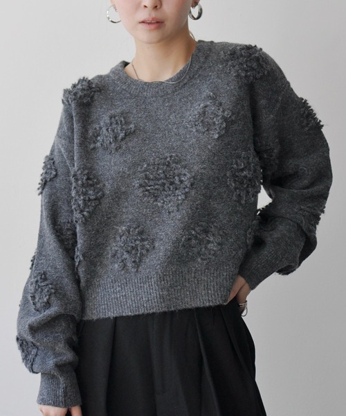 Meli rich（メリーリッチ）の「もしゃもしゃショートニットプルオーバー（ニット/セーター・レディース・チャコールグレー/アイボリー/サックスブルー/モカ・MEDIUM）」の3枚目の写真