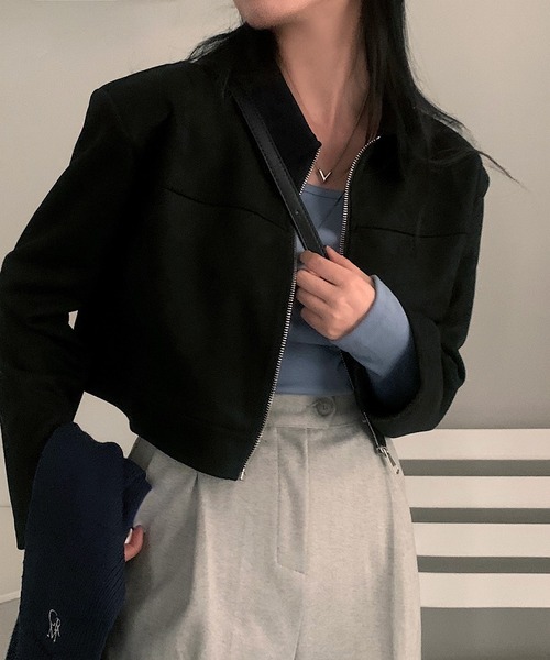 【セール】スエード調 クロップドジャケット（ブルゾン）｜THISIS（ディスイズ） 5,090円