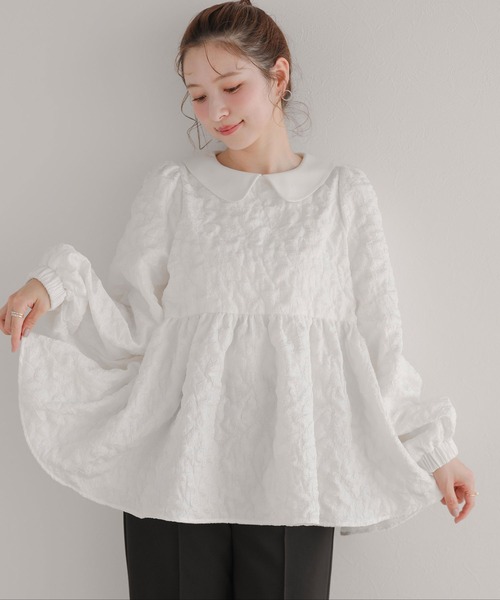 丸襟ジャガードペプラムトップス（シャツ/ブラウス）｜Fit more