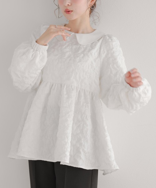 セール】丸襟ジャガードペプラムトップス（シャツ/ブラウス）｜Fit