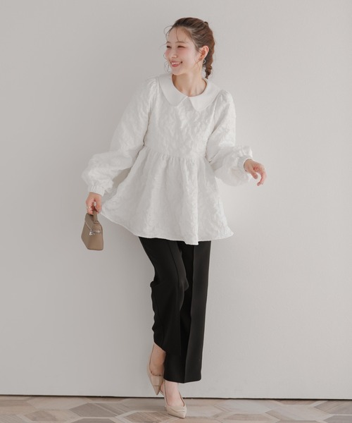 セール】丸襟ジャガードペプラムトップス（シャツ/ブラウス）｜Fit
