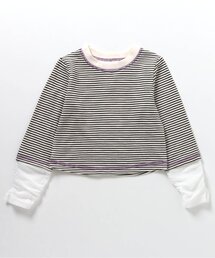 シアー袖切替ボーダーTシャツ