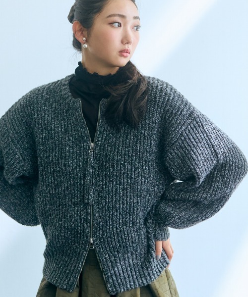 slattgir(スラットジール)の「高身長 ニットジップブルゾン(トールサイズ)Essenave(ブルゾン・レディース・ブルー/チャコール・M/L/LL/3L)」の3枚目の写真