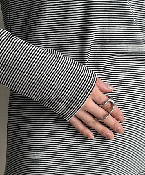 DouDou(ドゥドゥ)の「ボーダーロンTEE(Tシャツ/カットソー・レディース・カーキ/オフホワイト/レッド・FREE)」の5枚目の写真