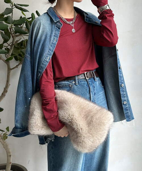 DouDou(ドゥドゥ)の「ボーダーロンTEE(Tシャツ/カットソー・レディース・カーキ/オフホワイト/レッド・FREE)」の17枚目の写真