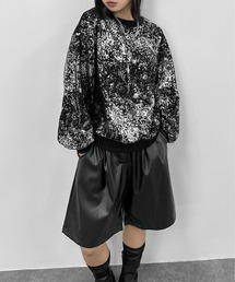【LVEU.】メタリックプリントオーバースウェット / トップス スウェット 裏毛 プリント メタリック 箔 プルオーバー ブラック グレー