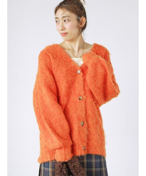 Lugnoncure(ルノンキュール)の「起毛Vネックカーディガン(カーディガン/ボレロ・レディース・オレンジ/グレー/ブルー/ベージュ・F)」の4枚目の写真