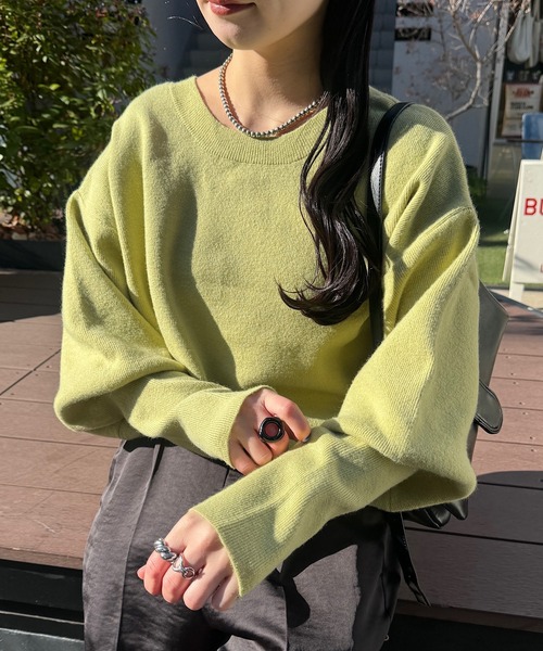 Kastane（カスタネ）の「【レビュー好評価/WEB限定カラー】メランジロングリブニット（ニット/セーター・レディース・ブラック/アイボリー/レッド/ライム/ブラウン・FREE）」の6枚目の写真