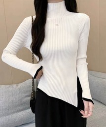 配色ハイネックニットセーター リブニット