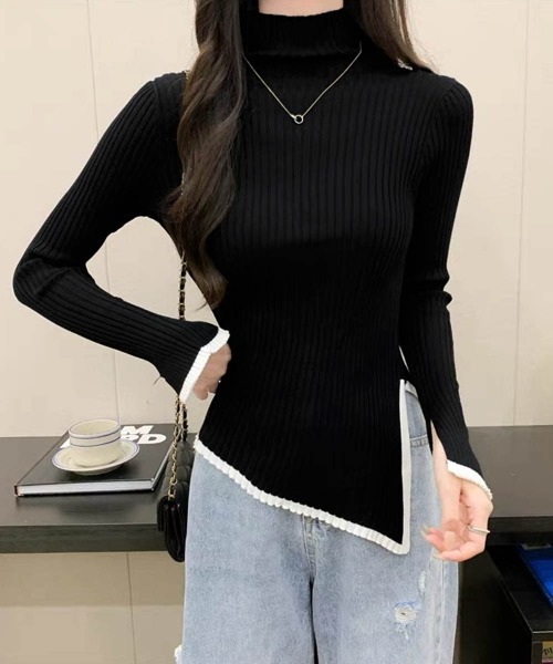 Miniministore（ミニミニストア）の「配色ハイネックニットセーター リブニット（ニット/セーター・レディース・ダークグレー/ブラック/ホワイト・FREE）」の2枚目の写真