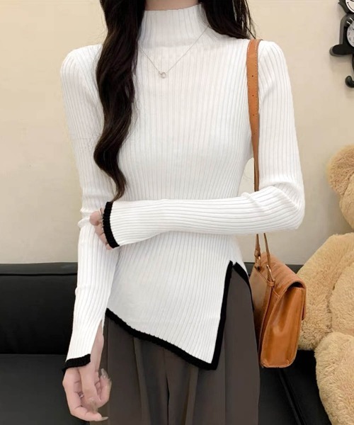 Miniministore（ミニミニストア）の「配色ハイネックニットセーター リブニット（ニット/セーター・レディース・ダークグレー/ブラック/ホワイト・FREE）」の6枚目の写真