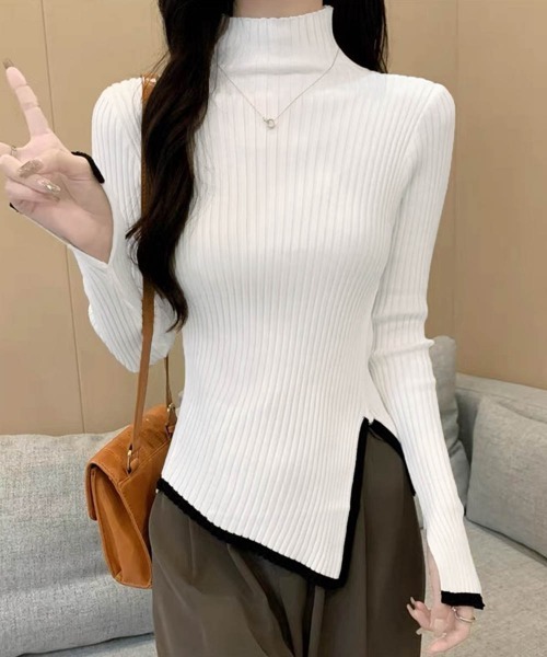 Miniministore（ミニミニストア）の「配色ハイネックニットセーター リブニット（ニット/セーター・レディース・ダークグレー/ブラック/ホワイト・FREE）」の7枚目の写真