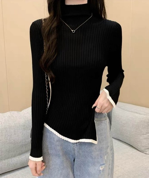 Miniministore（ミニミニストア）の「配色ハイネックニットセーター リブニット（ニット/セーター・レディース・ダークグレー/ブラック/ホワイト・FREE）」の9枚目の写真