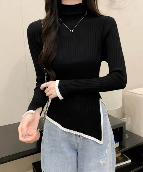 Miniministore（ミニミニストア）の「配色ハイネックニットセーター リブニット（ニット/セーター・レディース・ダークグレー/ブラック/ホワイト・FREE）」の10枚目の写真