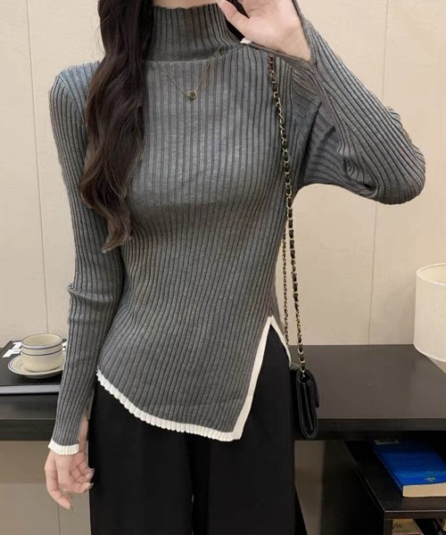 Miniministore（ミニミニストア）の「配色ハイネックニットセーター リブニット（ニット/セーター・レディース・ダークグレー/ブラック/ホワイト・FREE）」の12枚目の写真