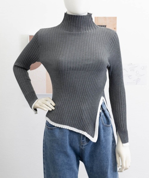 Miniministore（ミニミニストア）の「配色ハイネックニットセーター リブニット（ニット/セーター・レディース・ダークグレー/ブラック/ホワイト・FREE）」の13枚目の写真