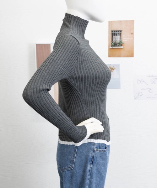 Miniministore（ミニミニストア）の「配色ハイネックニットセーター リブニット（ニット/セーター・レディース・ダークグレー/ブラック/ホワイト・FREE）」の14枚目の写真