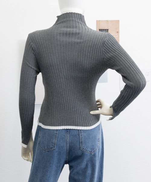 Miniministore（ミニミニストア）の「配色ハイネックニットセーター リブニット（ニット/セーター・レディース・ダークグレー/ブラック/ホワイト・FREE）」の15枚目の写真