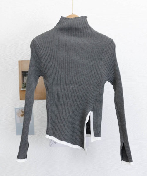 Miniministore（ミニミニストア）の「配色ハイネックニットセーター リブニット（ニット/セーター・レディース・ダークグレー/ブラック/ホワイト・FREE）」の16枚目の写真