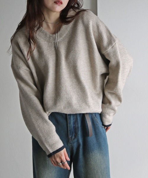 COURO(コウロ)の「袖口バイカラーVネックニット(ニット/セーター・レディース・オートミール/ミント/チャコール/ライトイエロー/ベージュ・M)」の9枚目の写真
