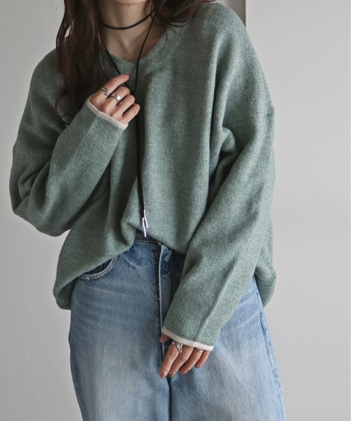 COURO(コウロ)の「袖口バイカラーVネックニット(ニット/セーター・レディース・オートミール/ミント/チャコール/ライトイエロー/ベージュ・M)」の16枚目の写真