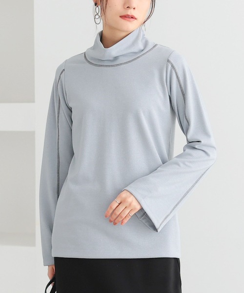 n'OrLABEL(ノアールレーベル)の「リブラメハイネックカットソー(Tシャツ/カットソー・レディース・ブラック/ブルーグリーン/グレー・S~M/3L/L~LL)」の2枚目の写真