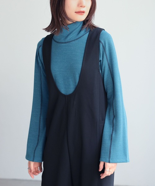 n'OrLABEL(ノアールレーベル)の「リブラメハイネックカットソー(Tシャツ/カットソー・レディース・ブラック/ブルーグリーン/グレー・S~M/3L/L~LL)」の3枚目の写真