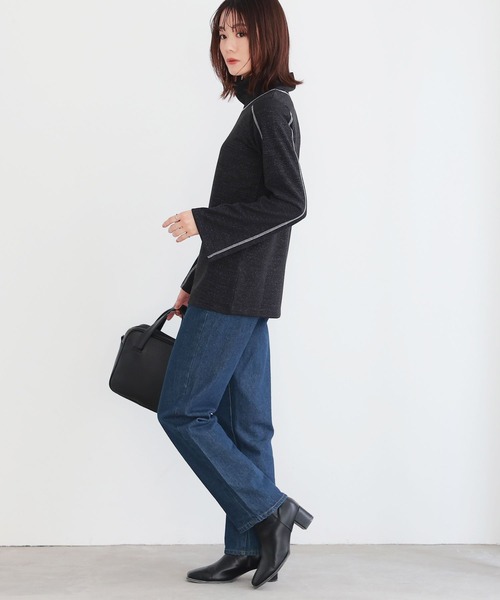 n'OrLABEL(ノアールレーベル)の「リブラメハイネックカットソー(Tシャツ/カットソー・レディース・ブラック/ブルーグリーン/グレー・S~M/3L/L~LL)」の7枚目の写真