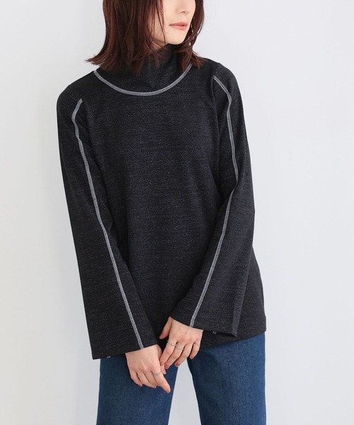 n'OrLABEL(ノアールレーベル)の「リブラメハイネックカットソー(Tシャツ/カットソー・レディース・ブラック/ブルーグリーン/グレー・S~M/3L/L~LL)」の4枚目の写真