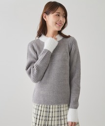 配色フェザーボトルネックリブニット