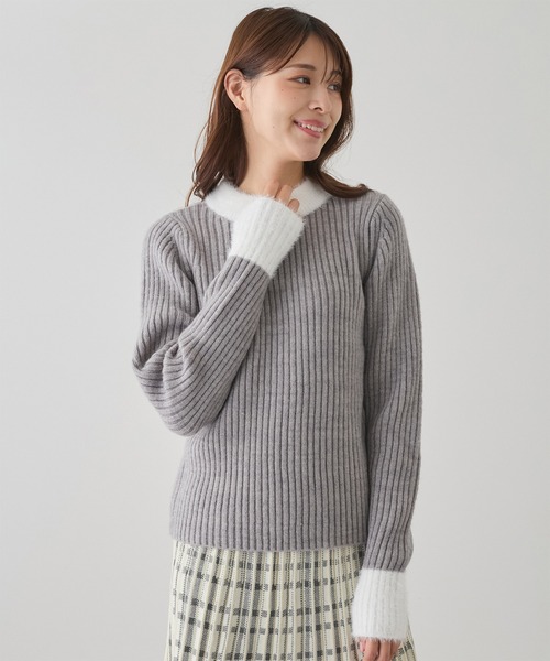 Jayro(ジャイロ)の「配色フェザーボトルネックリブニット(Tシャツ/カットソー・レディース・ブラック/グレー/ブルー/ホワイト・M)」の1枚目の写真