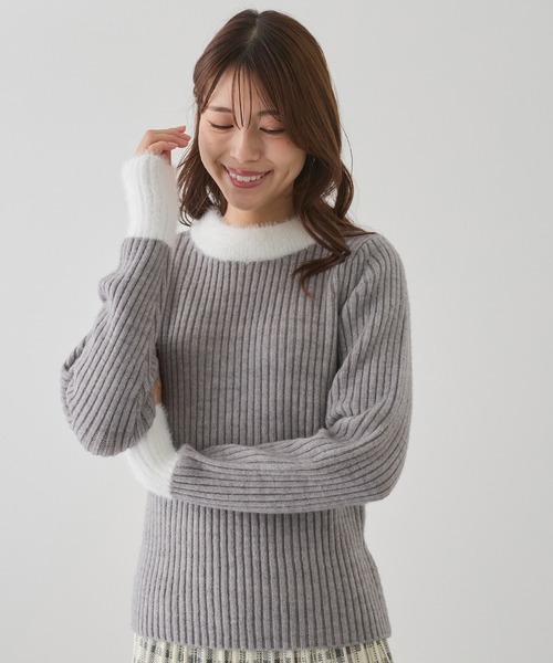 Jayro(ジャイロ)の「配色フェザーボトルネックリブニット(Tシャツ/カットソー・レディース・ブラック/グレー/ブルー/ホワイト・M)」の6枚目の写真