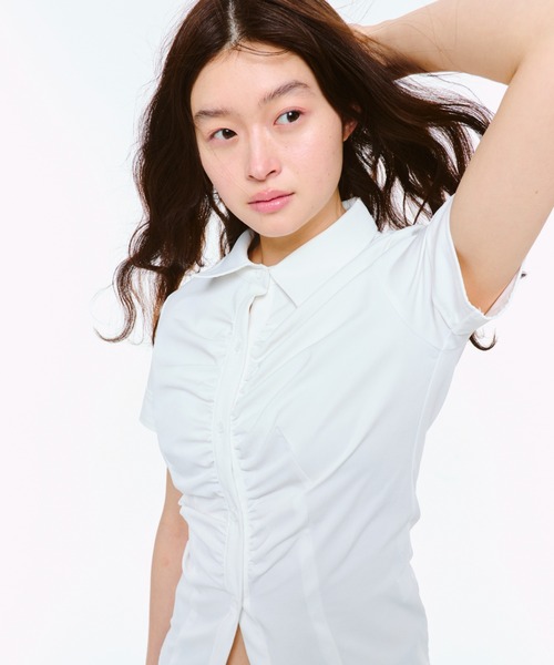 FEKETE(フェケテ)の「GATHER FEMININE TIGHT SHIRT / ギャザータイトシャツ(シャツ/ブラウス・レディース・ブラック/ホワイト/チェック・SMALL/MEDIUM/LARGE)」の21枚目の写真