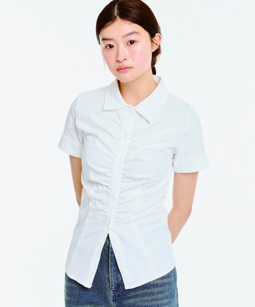 GATHER FEMININE TIGHT SHIRT / ギャザータイトシャツ（シャツ