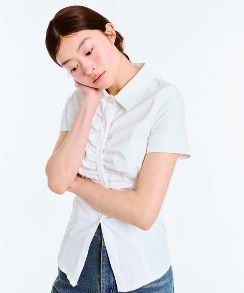 fekete ギャザータイトシャツ チェック FEKETE（フェケテ）の「GATHER FEMININE TIGHT SHIRT / ギャザー