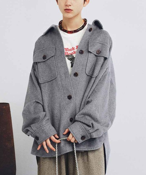 MEDE19F(メデジュウキュウ)の「MEDE19F 起毛素材のオーバーシャツジャケット〈グレー〉(その他アウター・レディース・グレー・M/L/LL)」の1枚目の写真