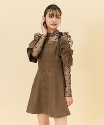 シャーリングショルダーミニワンピース